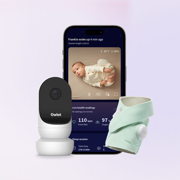 Setul Owlet Dream Duo – Owlet Dream Sock (Verde mentă) & Camera de monitorizare Owlet Cam 2 (Alb)